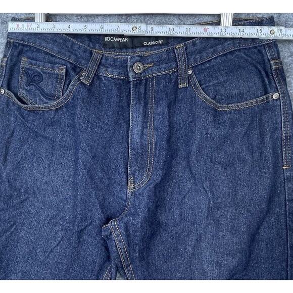 Rocawear Jeans Mens 34 Classic Fit Dark Straight Loose Flap Pocket Y2K Retro - Picture 7 of 8